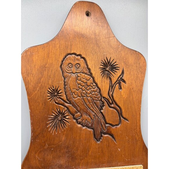 Vtg 70s Wooden Owl Wall Hanging Cork Board Boho Retro Bulletin Board - Picture 3 of 5